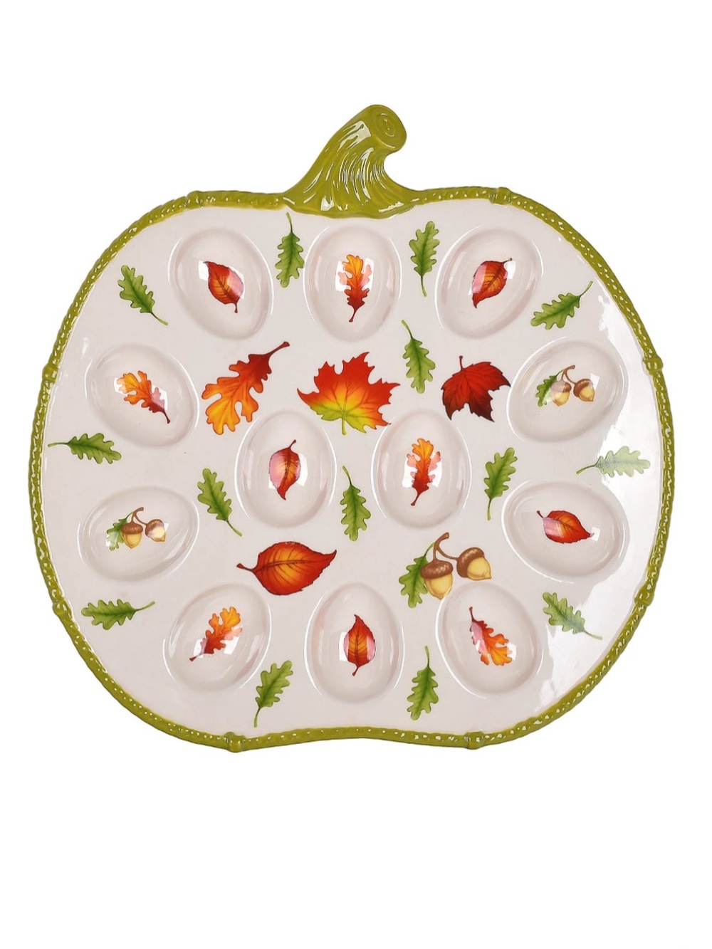 Temp-Tations Autumn Leaf Ceramic Deviled Egg Platter - Green/White/Orange